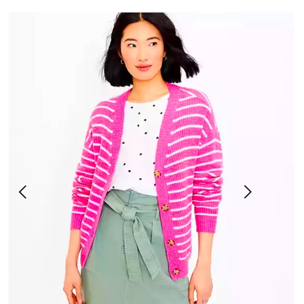 Loft Stripped Relax V-neck Cardigan